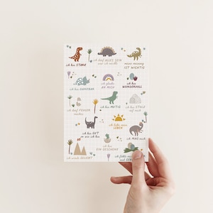 Affirmationskarte DINOS -  Postkarte mit Ermutigungen - Ermutigungskarte - Affirmationen für Einschulung und Kindergarten
