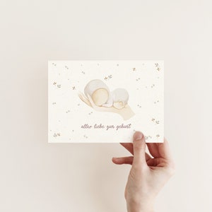 POSTKARTE - Alles Liebe zur Geburt - Heller Hautton - hallo Baby - Boho natural edition Moseskorb Glückwunsch Newborn Baby Babyfotografie
