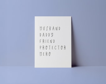 POSTKARTE - Daddy - Superheld - Vatertagskarte für den besten Papa & Ehemann - Glückwunschkarte zum Vatertag - Karte zum Geburtstag für Papa