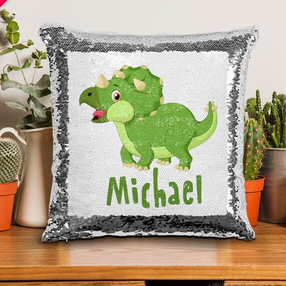 dinosaur sequin pillow