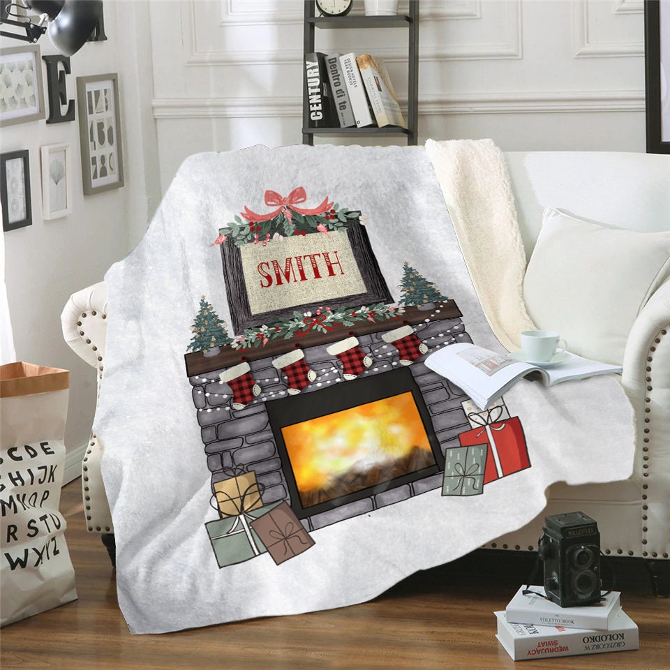 Christmas Fireplace Personalized Sherpa Or Fleece Blanket Gift4fan ...