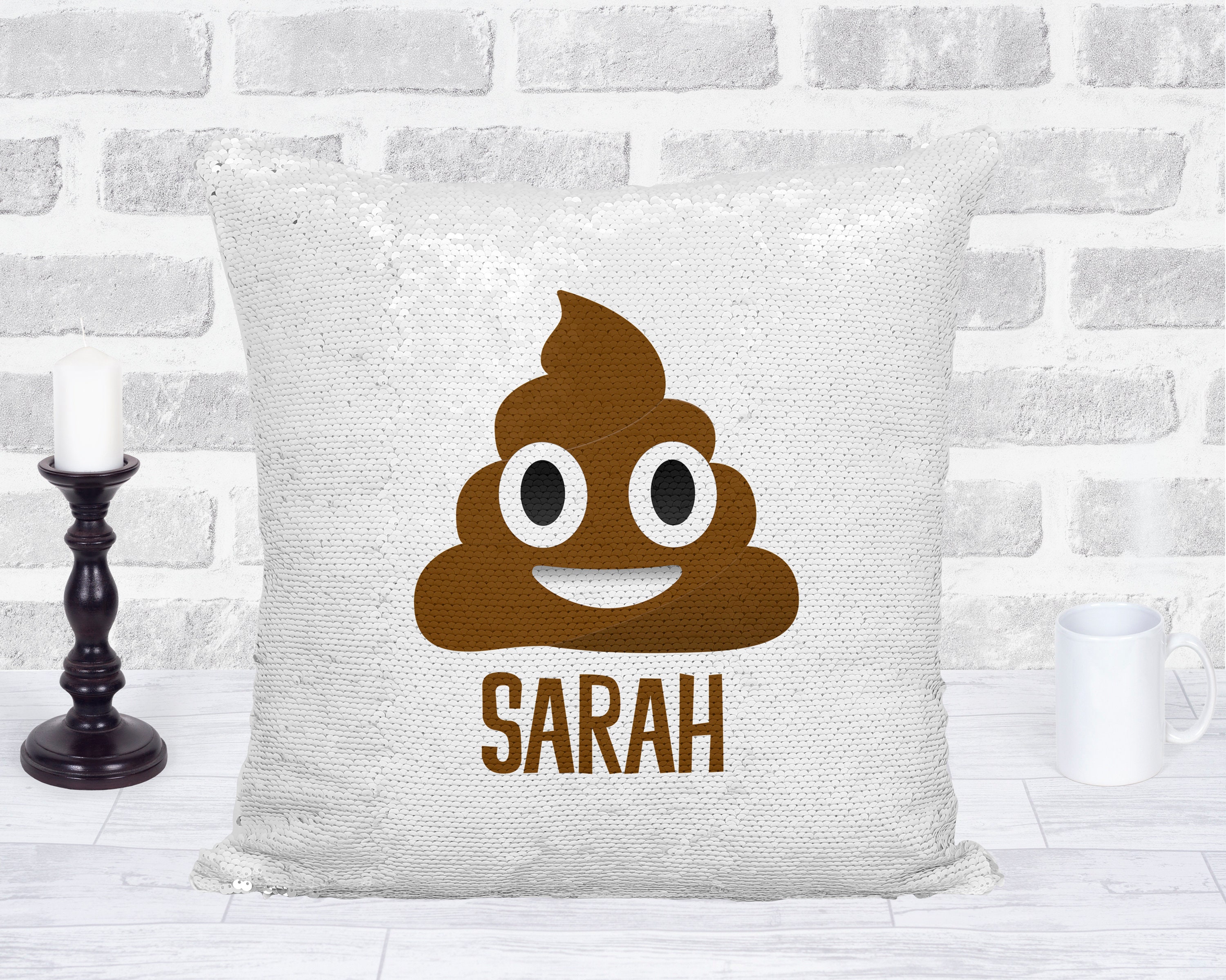 Sequin poop store emoji pillow