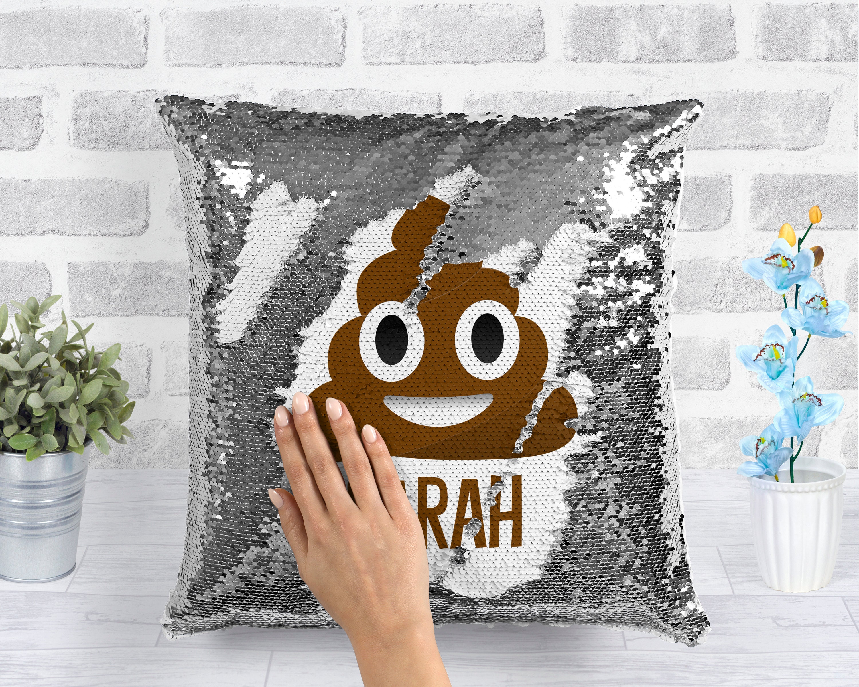 Sequin poop store emoji pillow