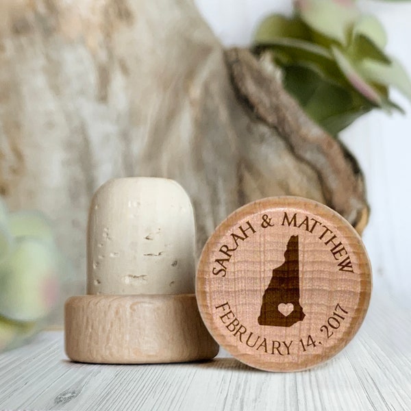 New Hampshire Personalized Cork Wine Stopper, Wedding Favors for New Hampshire Weddings, New Hampshire Wedding Gifts, New Hampshire Gifts