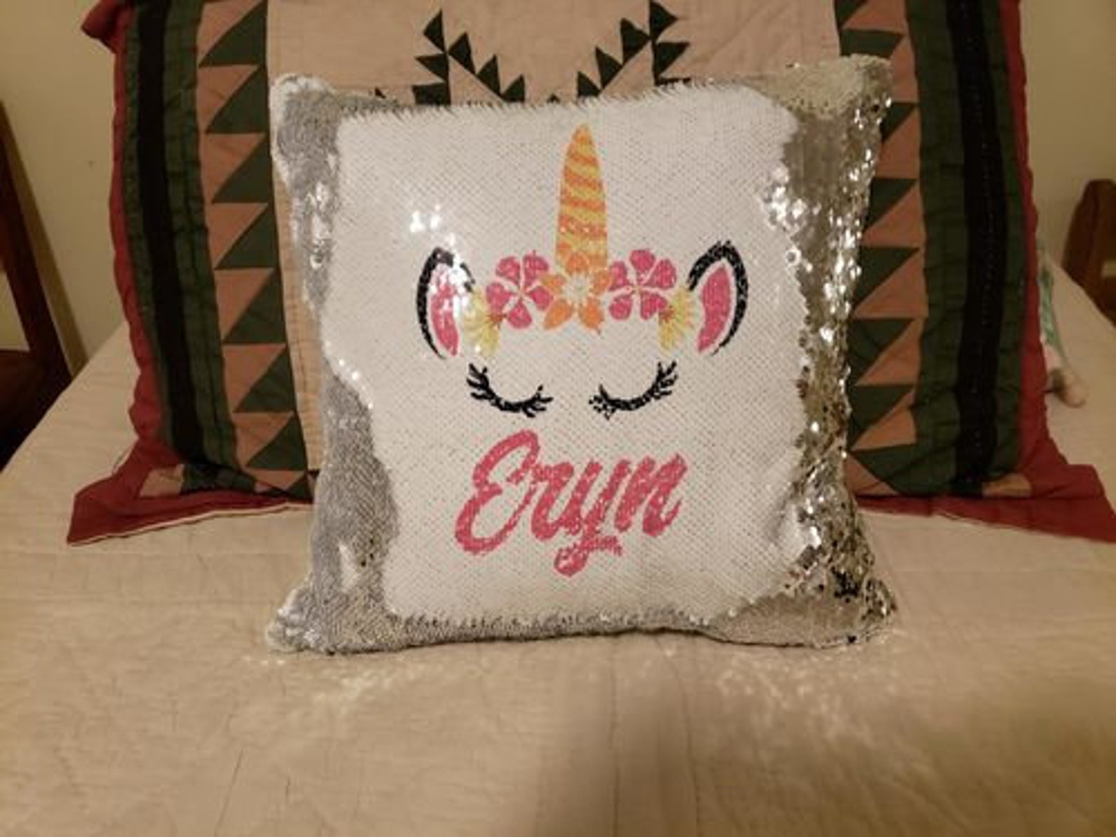 Unicorn Sequin Pillow Personalized Unicorn Mermaid Sequins Etsy