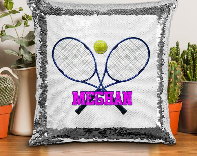 Tennis Magical Sequin Pillow, Personalized Tennis Mermaid Sequins Pillow, Magical Tennis Gift For Girls Pillow