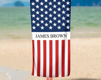 Personalized American Flag Beach Towels, Super Soft Large Beach Towels, Pool Towel, Beach Towel, Summer Personalized Beach Towels