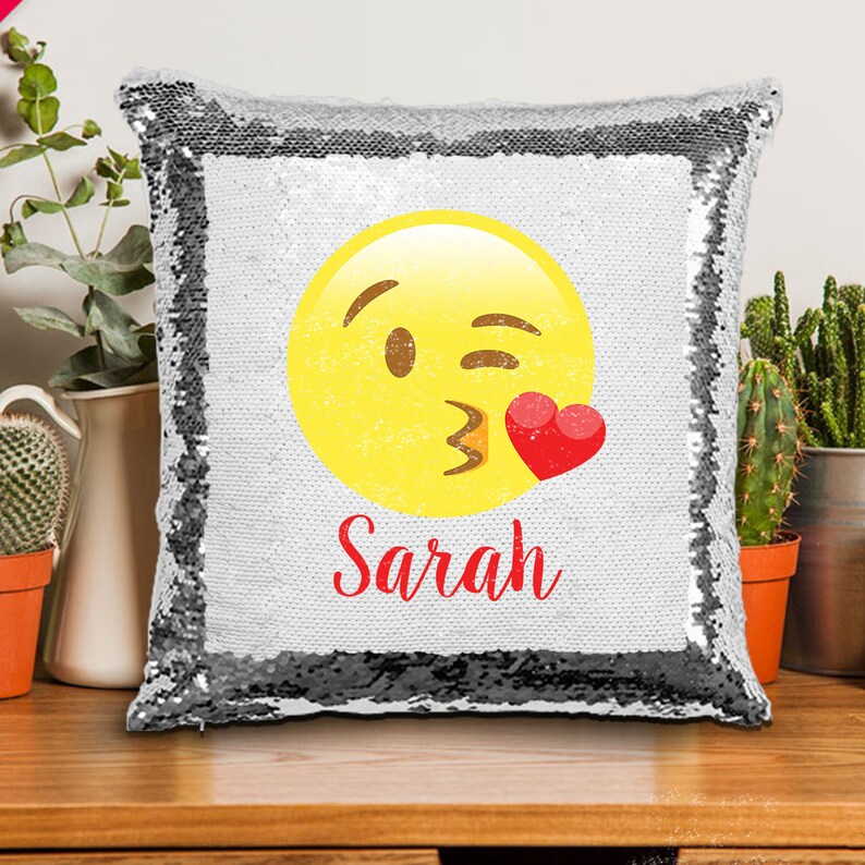 Kissy Face Emoji Sequin Pillow Personalized Kissy Face Emoji Etsy