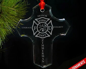 Firefighter Personalized Laser Engraved Glass Ornament