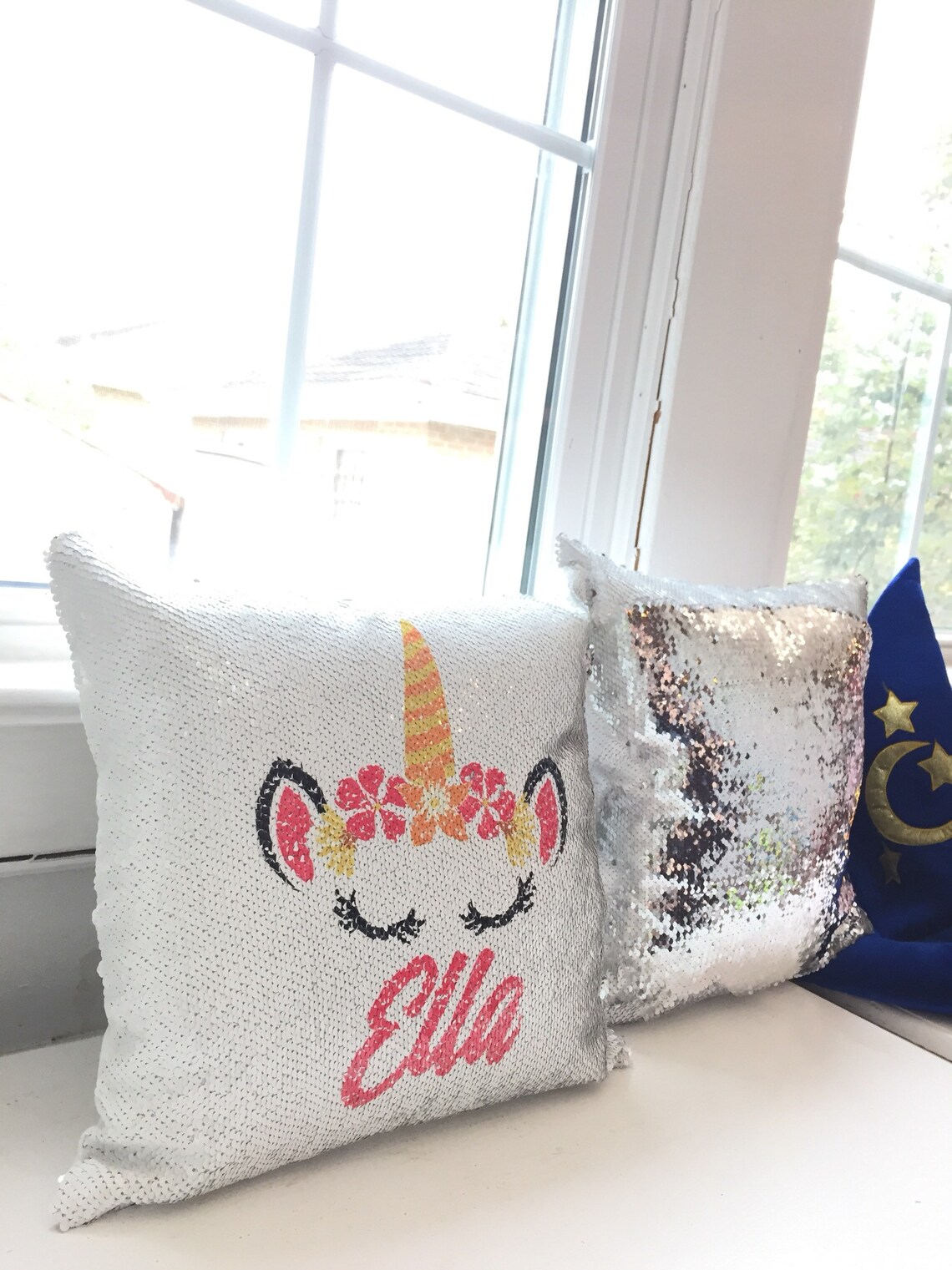 Unicorn Sequin Pillow Personalized Unicorn Mermaid Sequins Etsy