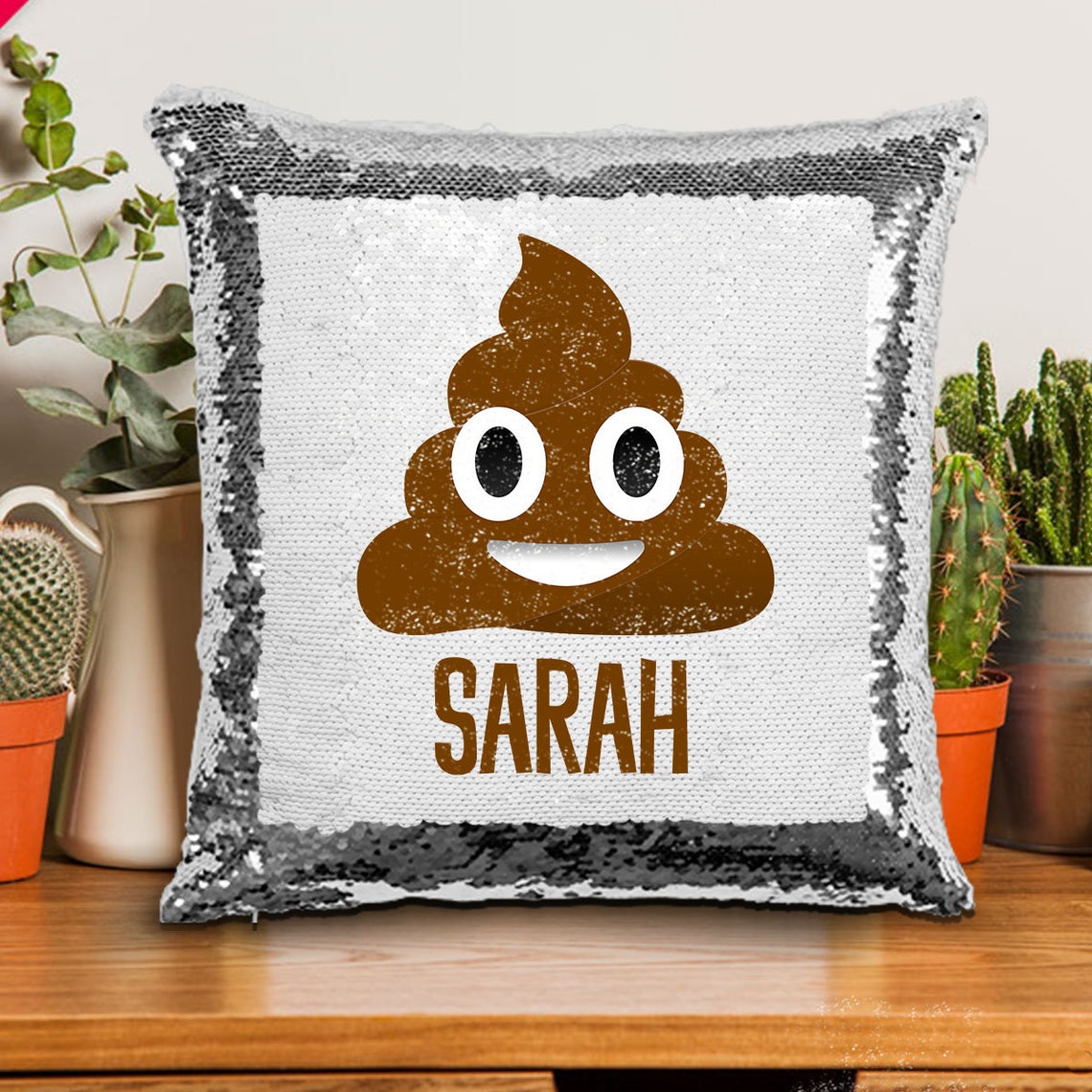 Poop Emoji Sequin Pillow Personalized Poop Emoji Mermaid Etsy