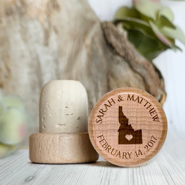 Idaho Personalized Cork Wine Stopper, Wedding Favors for Idaho Weddings, Boise Wedding Gifts, Meridian, Nampa, Idaho Falls Wedding Favors