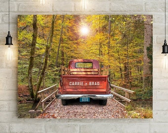 Vintage Red Truck Personalized Canvas,  Perfect For Valentines, Mothers Day, or Anniversary Gifts - Made in USA - Unique Canvas Wall Art