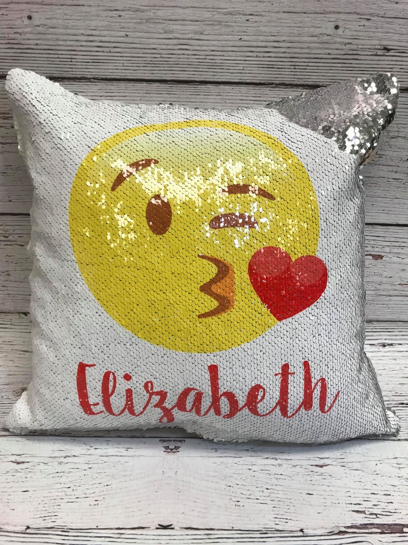 Kissy Face Emoji Sequin Pillow Personalized Kissy Face Emoji Etsy