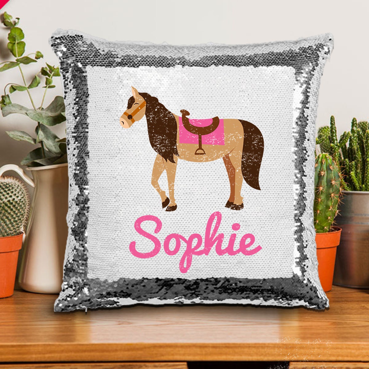 Horse Sequin Pillow Personalized Horse Mermaid Sequins Pillow Horse Pillow Etsy