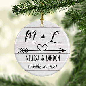 Initials And Arrow Heart Personalized Ceramic Ornament, Christmas Ornaments, Ceramic Ornaments