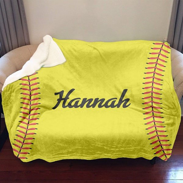 Softball Personalized Sherpa Blanket, Personalized Softball Gift, Premium Extra Soft Custom Softball Blankets