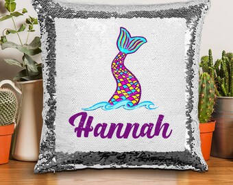 Mermaid Magical Sequin Pillow, Personalized Mermaid Tail Sequins Pillow, Magical Mermaid Gift For Girls Pillow