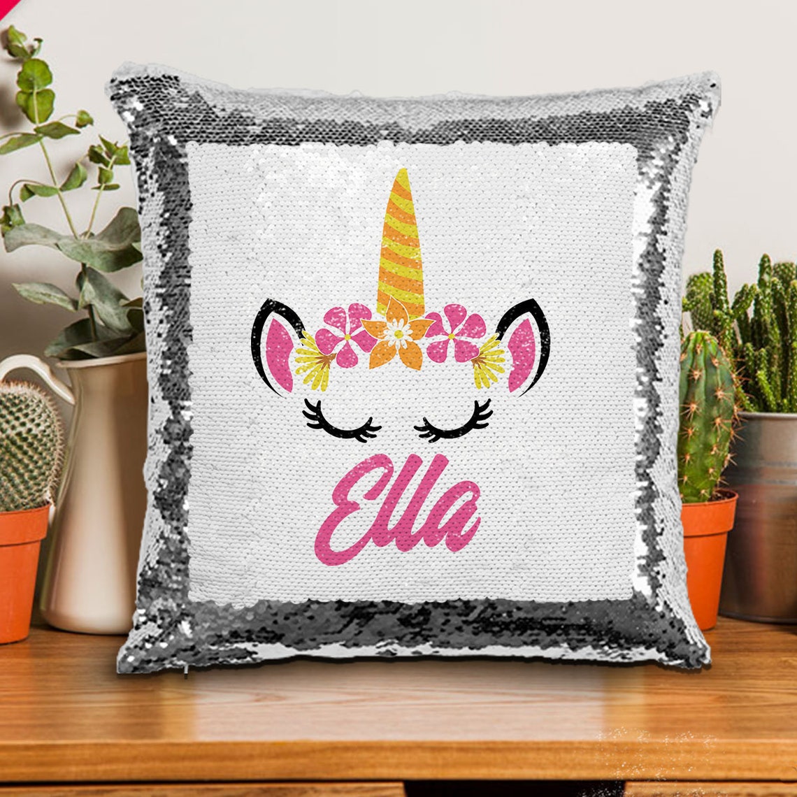 Unicorn Sequin Pillow Personalized Unicorn Mermaid Sequins Etsy