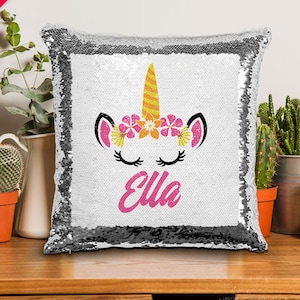 Unicorn Sequin Pillow, Personalized Unicorn Mermaid Sequins Pillow, Unicorn Pillow, Unicorn Gift For Girls