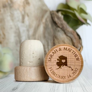 Alaska Personalized Cork Wine Stopper, Wedding Favors for Alaska Weddings, Alaska Wedding Gifts, Alaska Wedding Favors Gifts