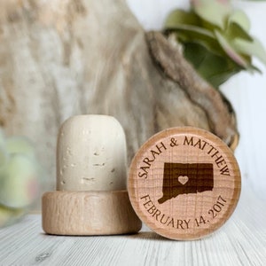 Connecticut Personalized Cork Wine Stopper, Wedding Favors for Connecticut Weddings, Connecticut Wedding Gifts