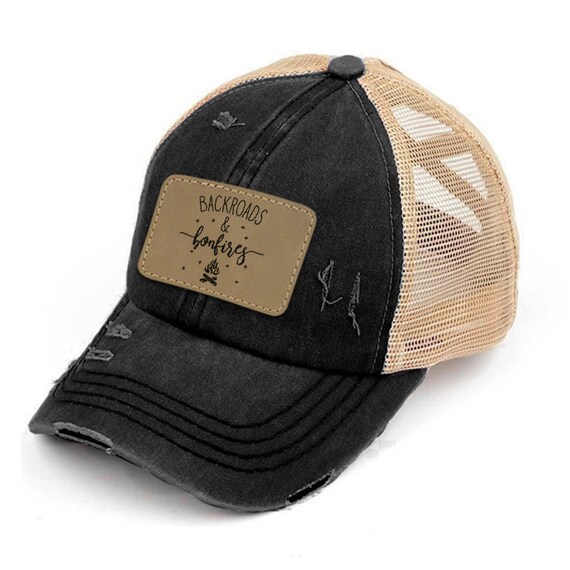 Distressed Ponytail Baseball Cap For Women - Crisscross Back For High Buns, Adjustable, Black