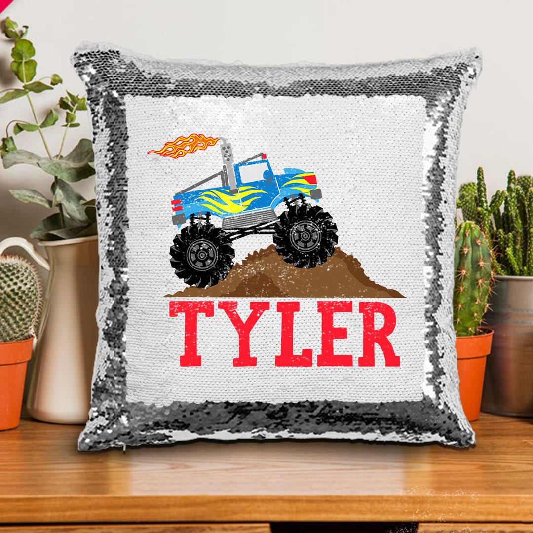 Monster Truck Sequin Pillow, Personalized Monster Truck Mermaid Sequins