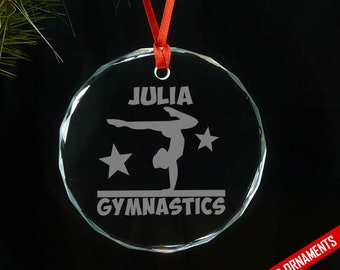 Gymnastics Personalized Laser Engraved Glass Ornament