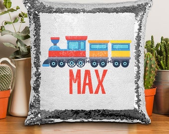 Train Magical Sequin Pillow, Personalized Train Mermaid Sequins Pillow, Magical Train Gift For Boys or Girls Pillow