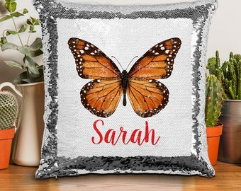 Butterfly Sequin Pillow, Personalized Butterfly Mermaid Sequins Pillow, Butterfly Pillow