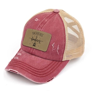 Backroads And Bonfires Premium Ponytail Hat, Ponytail Hat, Unique High Ponytail Criss Cross Distressed Cap