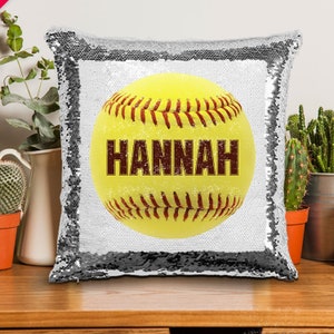Softball Magical Sequin Pillow, Personalized Softball Mermaid Sequins Pillow, Magical Softball Gift For Girls Pillow