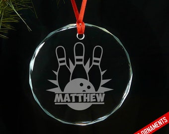 Bowling Personalized Laser Engraved Glass Ornament