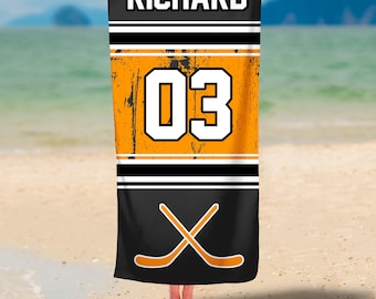 Hockey Personalized Beach Towels, Super Soft Large Beach Towels, Perfect Gift for Hockey Players, Summer Personalized Beach Towels