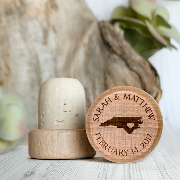 North Carolina Personalized Cork Wine Stopper, Wedding Favors for North Carolina Weddings, North Carolina Wedding Gifts, North Carolina Gift