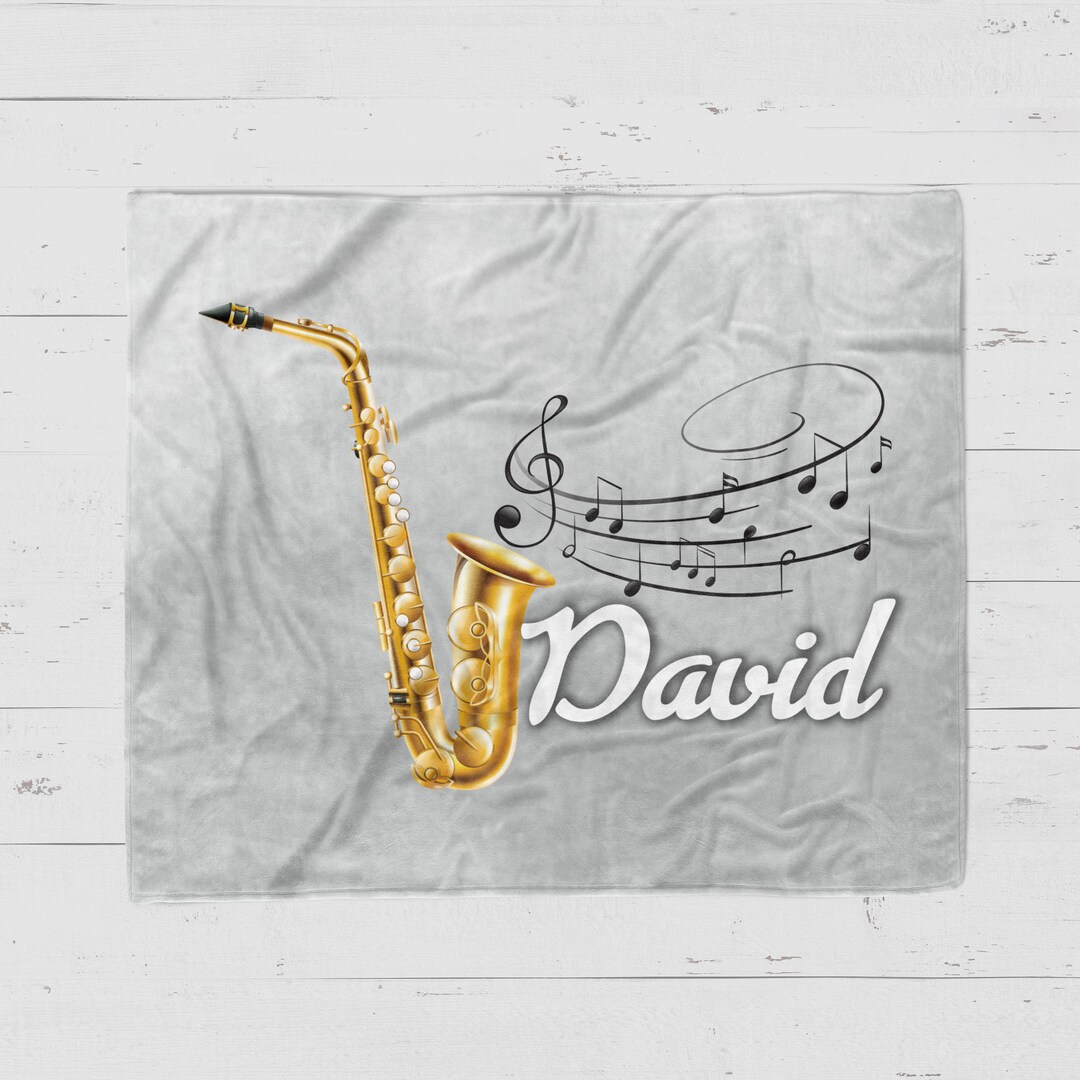 Saxophone Personalized Sherpa Blanket, Personalized Saxophone Gift