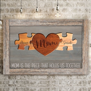 Gifts For Mom, Personalized Puzzle Mom Canvas Art Mom Is The Piece That Holds Us Together, Custom Gifts for wife, Mother's Day, Gift for Mom