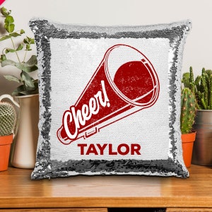 Cheerleader Magical Sequin Pillow, Personalized Cheerleader Mermaid Sequins Pillow, Magical Cheerleader Gift For Girls Pillow