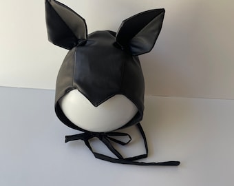 Pleather Bat Bonnet, Adult Dracula Hat, Widow Peak hat, leather bat bonnet, kitish bat bonnet, pleather bat bonnet, pleather hat, bat bonnet