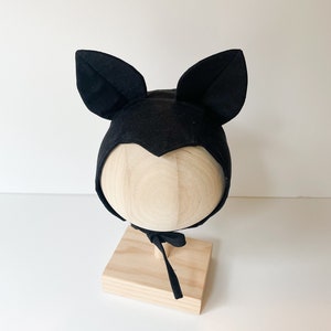 Bat bonnet, baby bat bonnet,  black baby bonnet, handmade baby bonnet, linen baby bonnet, newborn to 2T baby bonnet,