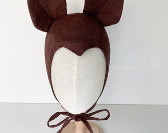 Adult Linen Bat Bonnet: Widow Peak, Dracula Costume, fruit bat, adult fruit bat, kitish bat hat for adult, adult hat, cosplay bat hat