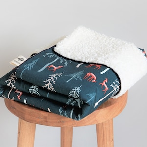 Manta de bebé manta de cuna manta suave hecha de 100% algodón bosque animales ciervos baby shower regalo romarin