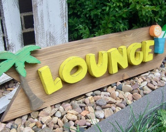 LOUNGE signpost arrow sign wood 62 cm length