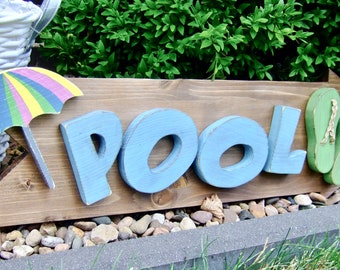 POOL signpost arrow sign wood 64 cm length