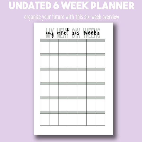 Minimalist Undated 6-week Planner Downloadable or Printable for Life Organization iPad Pro Instant Download