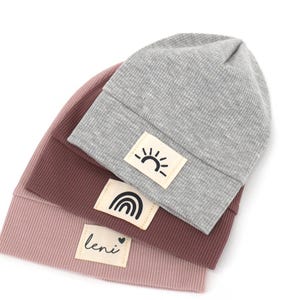 Beanie Rib Jersey with personalized patch I many colors I patch selection I hipster hat I thin