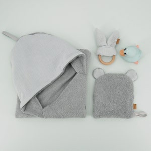 Badeponcho mit Hasenohren und Personalisierung I Badehandtuch I mit Name I viele Farben I Frottee I Musselin Bild 6