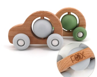 Auto Holz mit Personalisierung I Silikon I Spielauto I mit Name