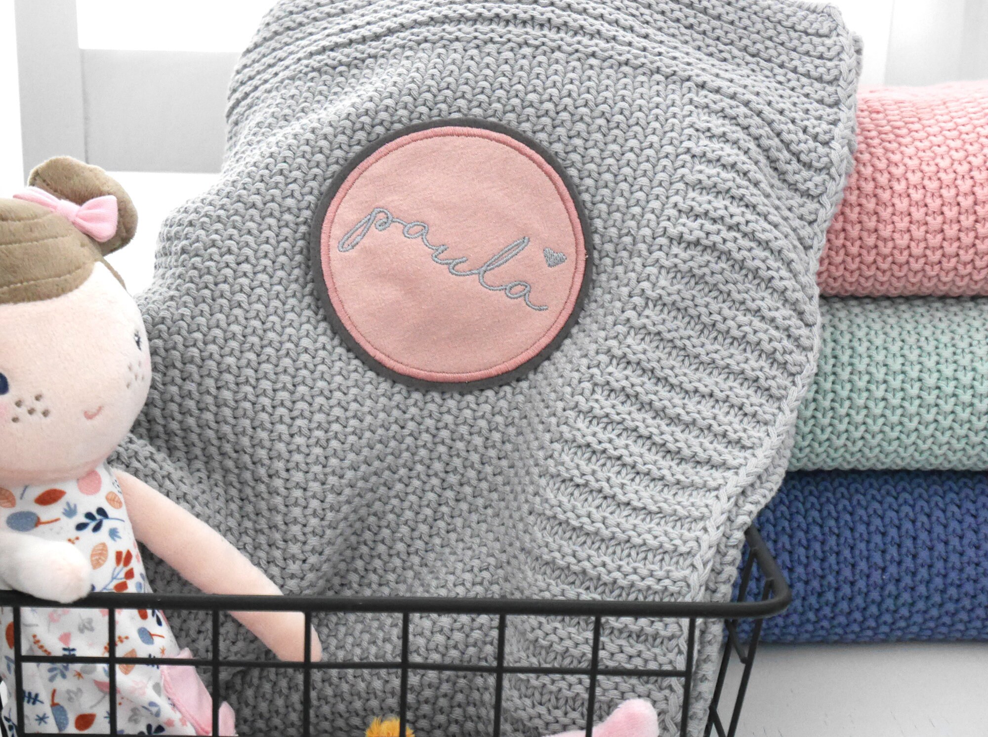 Couverture Bébé avec Nom/Couverture Tricotée Personnalisée Cadeau Baptême Naissance Couverture